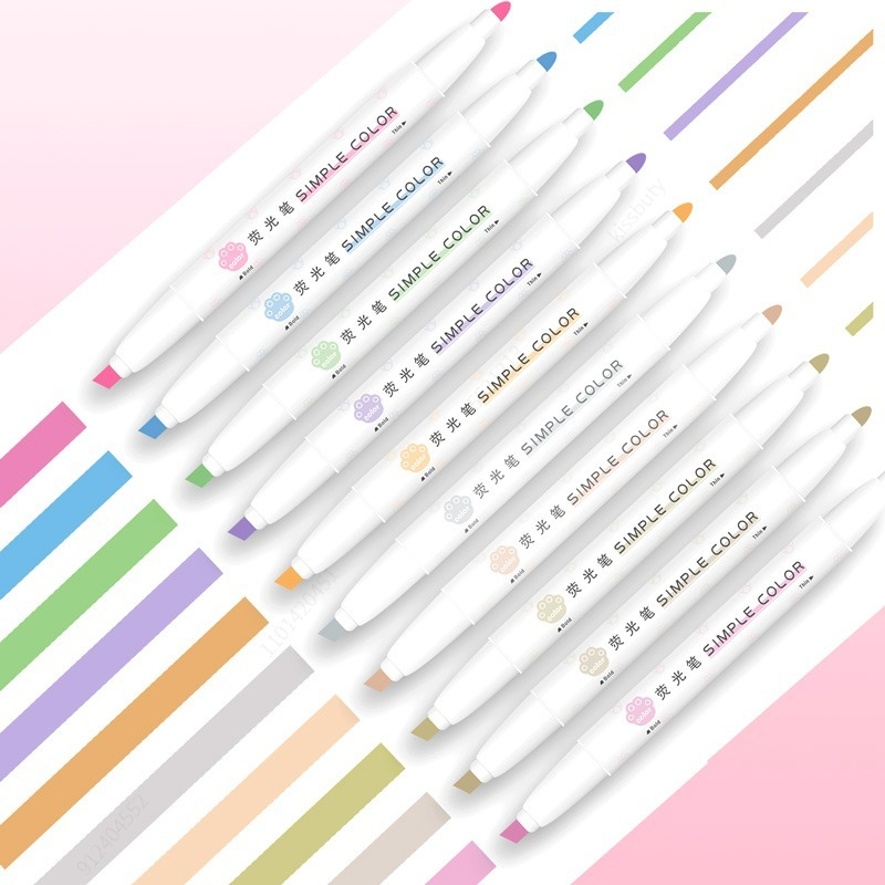 Pastel Highlighter Set Double Ended - Cor Pastel Highlighters, Dupla ponta fluorescente