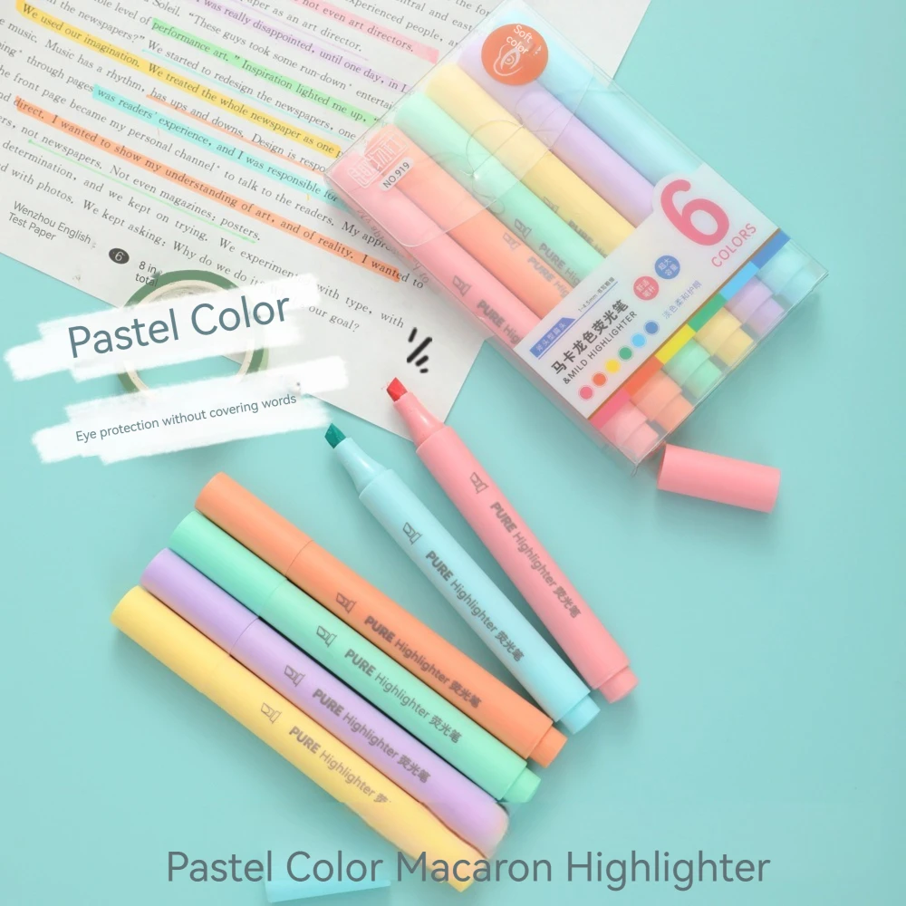 6 Pçs/set Cor Pastel Macaron M - Pastel Highlighter Set Double Ended avaliação e preço